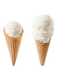 Vanilla ice cream scoop with cone isolated on white background