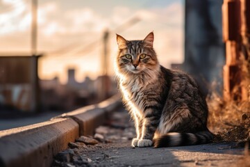 AI Generated stray cat in danger background animal background