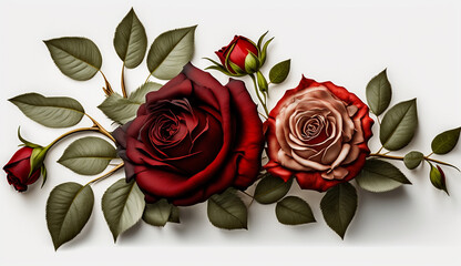 Beautiful red rose isolated on white,  Created using generative AI tools.