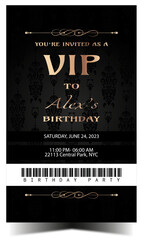 VIP birthday party invitation card. Vector illustration with code