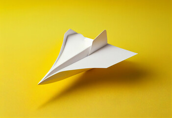 Front facing paper plane on a bright yellow background. Business. Generative ai