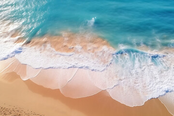 Fototapeta na wymiar Aerial view of a beautiful tropical beach with turquoise ocean water and sand Generative AI