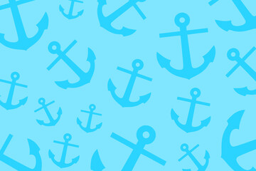Trendy pattern with an anchor. A bunch of pastel blue anchors scattered randomly on a white background	