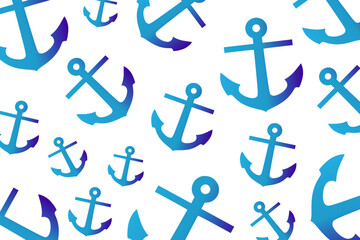 Trendy pattern with an anchor. A bunch of blue anchors scattered randomly on a black background	