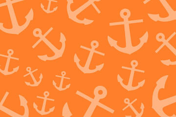 Trendy pattern with an anchor. A bunch of pastel orange anchors scattered randomly on a orange background	