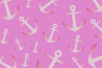 Trendy pattern with an anchor. A bunch of pastel pink anchors scattered randomly on a pink background	