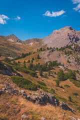 A picturesque landscape of the French Alps mountains on a hike from Chalets de Clapeyto to Col du Cros