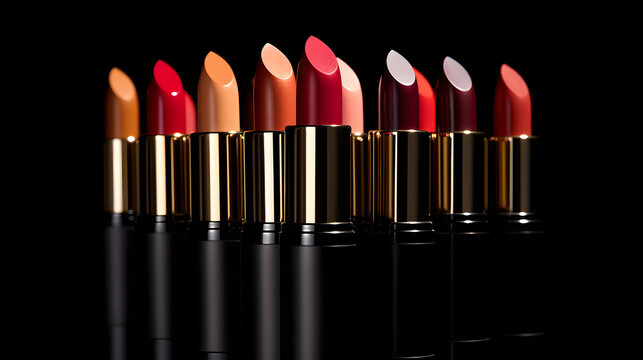Conjunto de l&aacute;pices labiales c&aacute;lidos sobre fondo negro