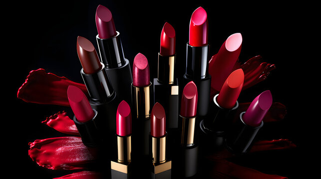 Grupo de labiales creciendo hacia arriba de colores sensuales y rojos