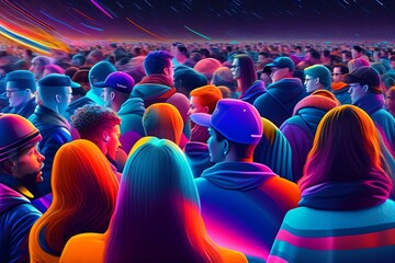 Fototapeta na wymiar Abstract Group of Crowded People in Colorful Exposure Generative AI