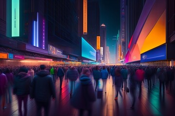 Cyberpunk Crowd at Golden Hour Generative AI