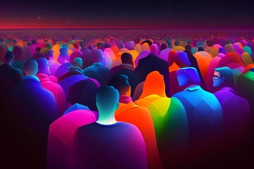 Fototapeta na wymiar Pop Art of Crowded People in Blue Hour Generative AI