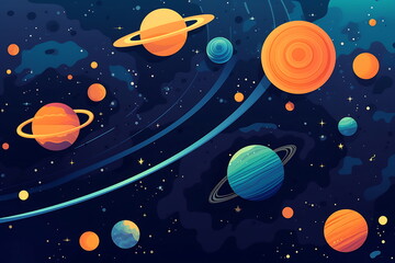 Solar system. Colorful planets, galaxy and universe. Space cartoon Generative AI