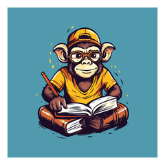 Creative writer monkey geek mascot character for a book publisher.