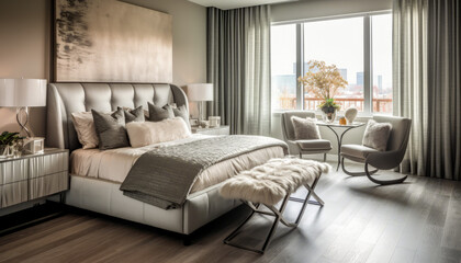 Luxury Comfortable Bedroom. Sleek and contemporary master bedroom with a neutral color palette.