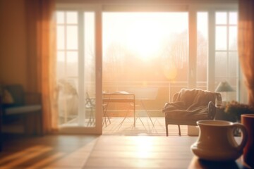 AI Generated Blurred living room in the morning view background