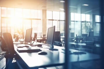AI Generated Blurred office workspace in the day view background
