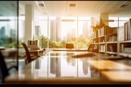 AI Generated Blurred office workspace in the day view background