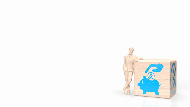 The figure man and wood cube for earn or business concept 3d rendering