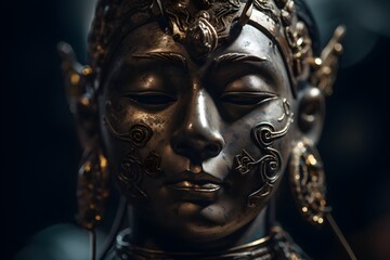 Close up of a golden statue of a buddha in temple