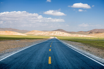 The road in Ngari Prefecture, Tibet Autonomous Region, China.