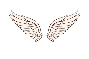 Fototapeta na wymiar Doodle inspired Angel Wings, cartoon sticker, sketch, vector, Illustration