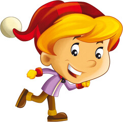 cartoon scene with young boy running doing sport isolated illustration for children