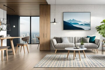 Poster mockup in home interior background,
