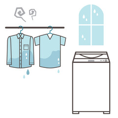 洗濯物　生乾き　シンプルな線画イラスト素材