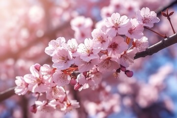 Fototapeta na wymiar AI Generated close up hyperrealistic cinematic blossom cherry tree background