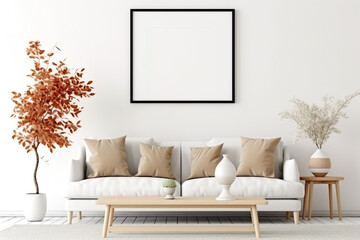 Frame mockup in living room interior background, modern Style, 3D render, generative ai