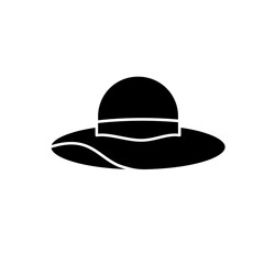 Summer beach hat black fill icon. Women wide brim round hat vector illustration in trendy style. Editable graphic resources for many purposes.
