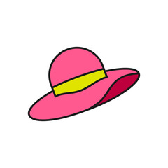 Summer beach hat color fill icon. Women wide brim round hat vector illustration in trendy style. Editable graphic resources for many purposes.