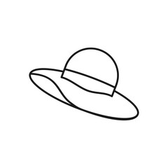 Summer beach hat outline icon. Women wide brim round hat vector illustration in trendy style. Editable graphic resources for many purposes.