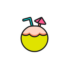 Summer fresh coconut drink color fill icon, vector illustration in trendy style. Editable graphic resources for many purposes.