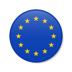 European Union circle button icon. EU round badge flag. 3D realistic isolated vector illustration