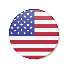 United States circle button icon. American round badge flag. 3D realistic isolated vector illustration