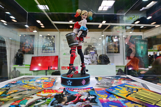 Harley Quinn collectable anime figure on display at comics booth for collectors Turin Italy May 18 2023