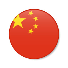 China circle button icon. Chinese round badge flag. 3D realistic isolated vector illustration