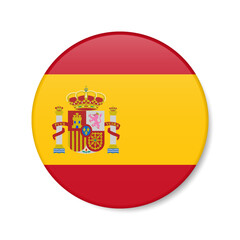 Obraz premium Spain circle button icon. Spanish round badge flag. 3D realistic isolated vector illustration