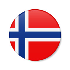 Norway circle button icon. Norwegian round badge flag. 3D realistic isolated vector illustration
