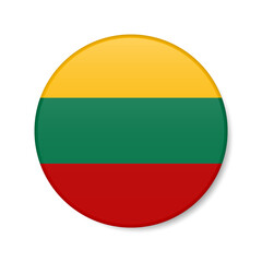 Lithuania circle button icon. Lithuanian round badge flag. 3D realistic isolated vector illustration