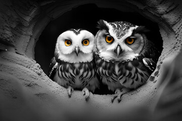 two Owls bird in love, Generative AI