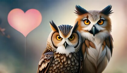 Fototapeta premium two Owls bird in love, Generative AI