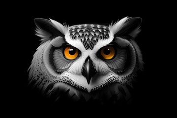 Fototapeta premium black and white portrait of Owl bird, Generative AI