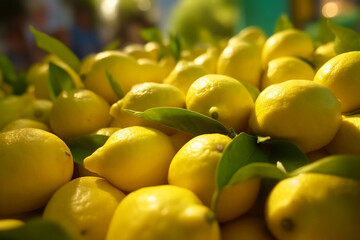 Sicilian lemons in a street fair, sunny day - Generative AI