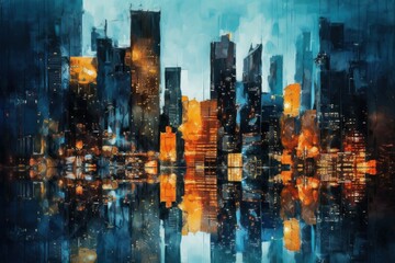 Abstraction painted in oils or watercolors on the theme of business and skyscrapers as a background. AI generated