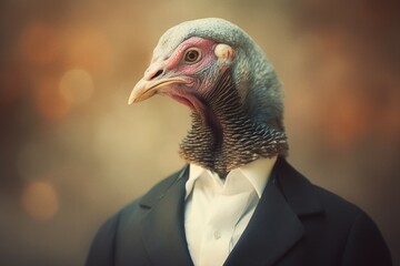 Anthropomorphic TURKEY dressed in a suit like a businessman. business concept. AI generated, human enhanced