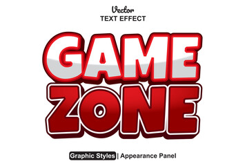 game zone text effect with editable red and white color graphic style
