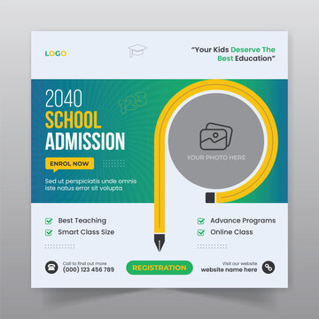 School admission social media post  and back to school promotion web banner template